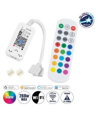 GloboStar® 73404 Ασύρματος Smart Home Wi-Fi LED RGBW Controller με 2 Εξόδους RGBW και Χειριστήριο 2.4Ghz RF DC 12V Max 144W - DC 24V Max 288W